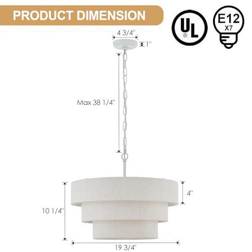 20” Boho Hand Woven Rattan Chandelier 3 Round Adjustable Coastal Pendant Light for Kitchen Island Dining Living Room