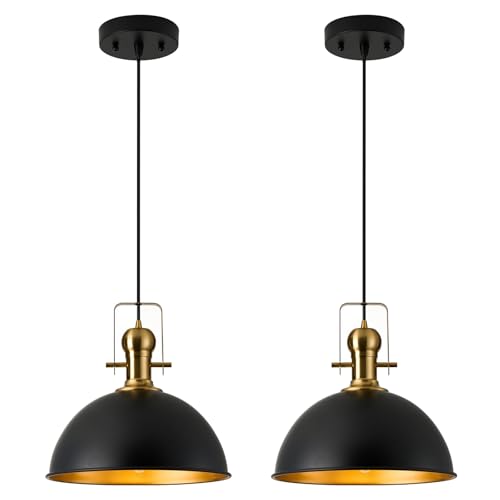 12 Inch Black Farmhouse Pendant Lights for Kitchen Island 2 Pack (2 Count)