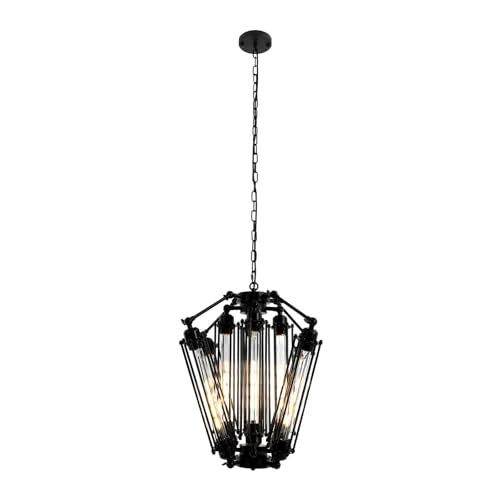 8 Light Industrial Vintage Black Metal Chandelier for Dining Room