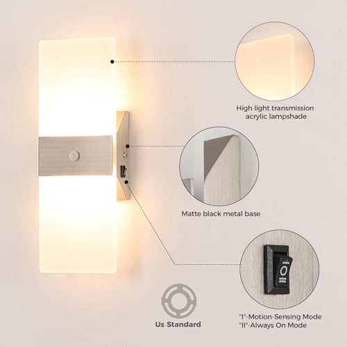 Motion Sensor Wall Sconce Set of 2