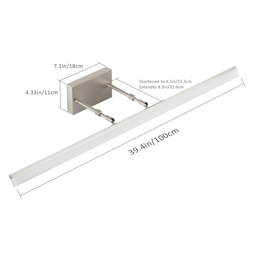 40 inch Modern Brushed Nickel Vanity Light Adjustable LED Bathroom Light Fixtures Over Mirror Rotatable Vanity Lighting 5500K