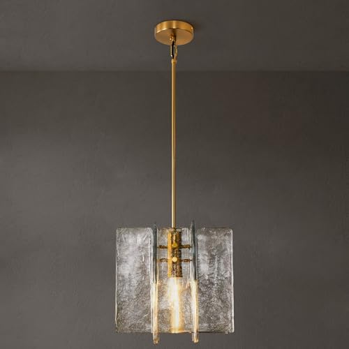 Modern Large 12 in Brass Water Ripple Glass Kitchen Island Pendant Light Fixtures