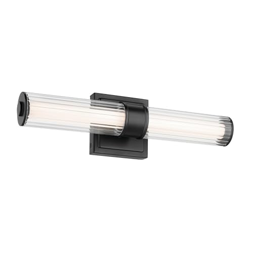 Laurene 18.5" LED Small Linear Bath Bar with Clear Fluted Glass in Black