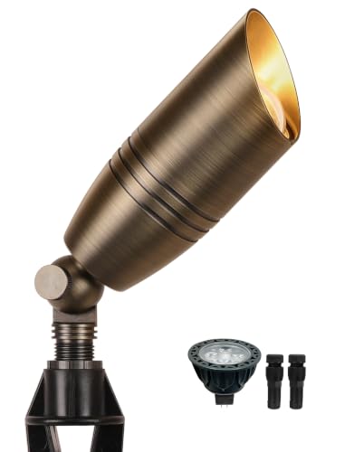 Solid Brass Outdoor Landscape Spotlight with 5W 2700K MR16 Bulb (1 PACK)