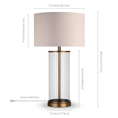 28" Tall Table Lamp with Fabric Shade in Antique Brass