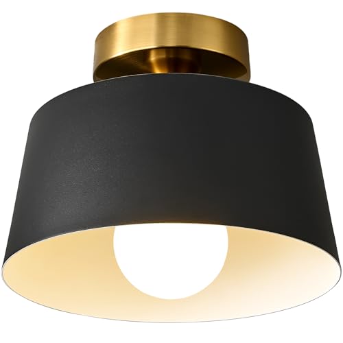 1 Pack Black and Gold Modern Semi Flush Mount Ceiling Light Fxiture 10 in