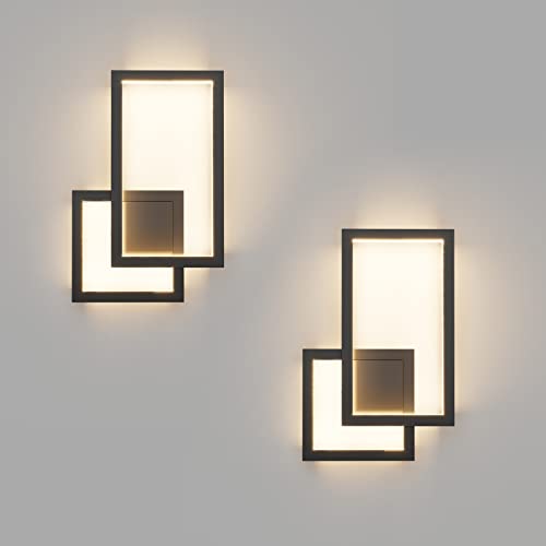 2 Pack Modern Indoor Wall Sconce 20W Aluminum Up and Down LED Modern Black Wall Sconce for Indoor Living Room Bedroom Hallway (2 Count)
