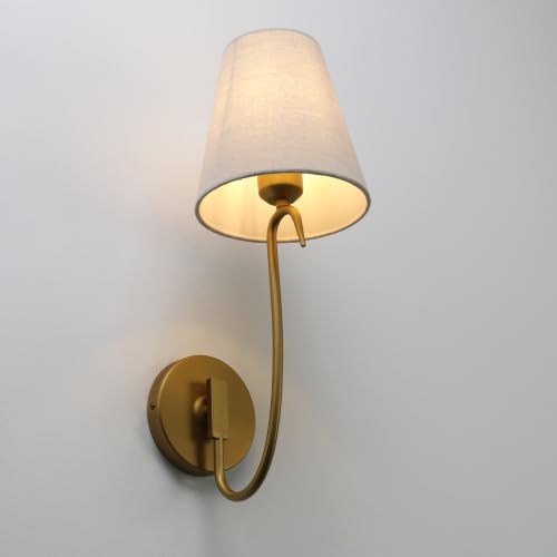 Swan Neck Wall Sconces Fixtures with Linen Fabric Shade Set of 2 (2 Count)