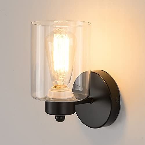 1 Light Bathroom Black Vanity Light Matte Black Wall Sconce Vintage with Clear Glass Shade