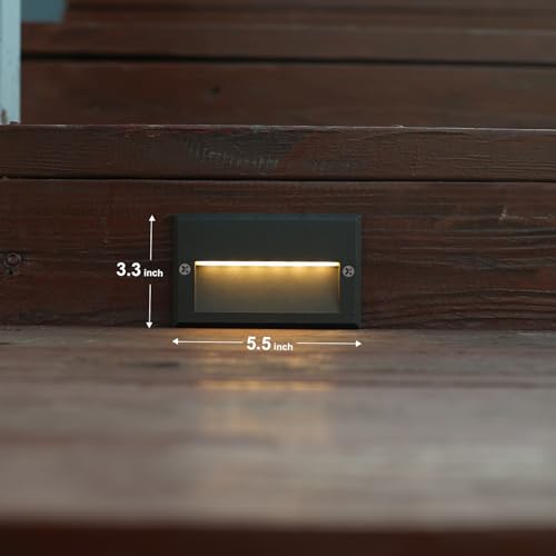 Low Voltage Step Lights Kits 5.5 Inch Outdoor 12V AC Landscape Stair Lights Wired 8PK 3W LED Electric Outdoor Deck Lighting Black Metal 49 Lumens 3000K Warm White with Cable Connectors