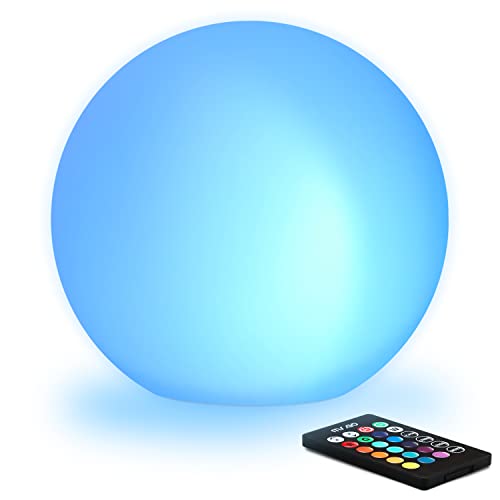 8-inch Ultra-Fun LED Glowing Ball Light w/Remote, RGB Color Changing Globe Mood Lamp, 16 Colors 8 Brightness 4 Lighting Modes, Waterproof, Rechargeable & AC Adapter Power, Stunning Light Orb