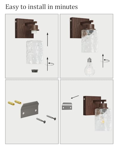 Hammered Glass Battery Operated Wall Sconces Set of Two Walnut