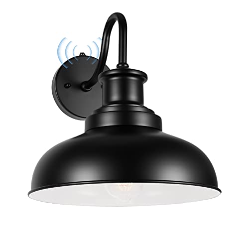 Dusk to Dawn Outdoor Barn Light Outdoor Wall Sconce Farmhouse Exterior Wall Mount Light Vintage Outside Wall Lighting Fixture Industrial Black White Lantern for Porch Garage Patio
