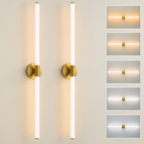 Gold Wall Sconces Set of 2 Hardwired LED Vanity Light 39"