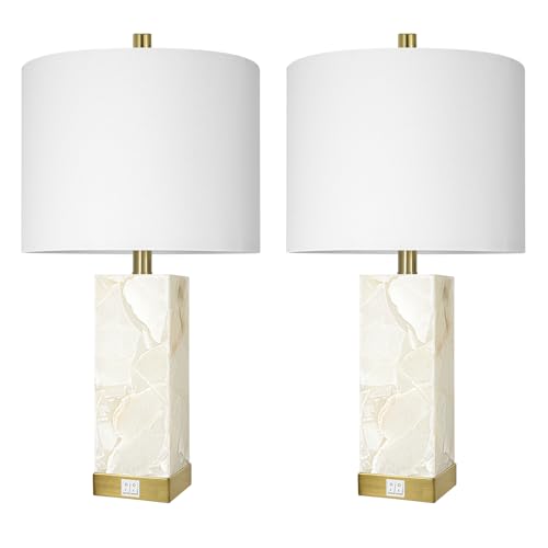 23" Alabaster Table Lamp Set of 2 for Living Room with Night Light (2 Count)