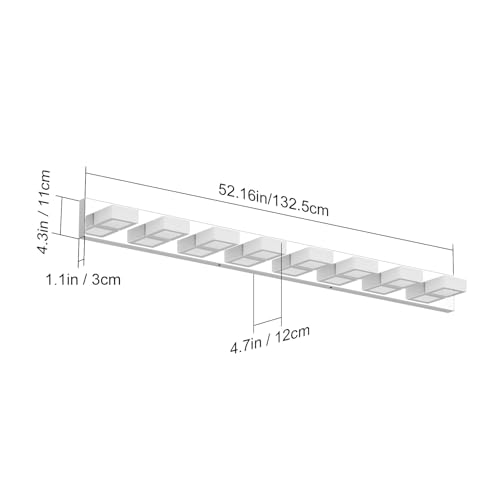 52" Modern Chrome Vanity Lights 8 Lights Acrylic Stainless Steel LED Vanity Light Fixtures Chrome Bathroom Lighting Over Mirror
