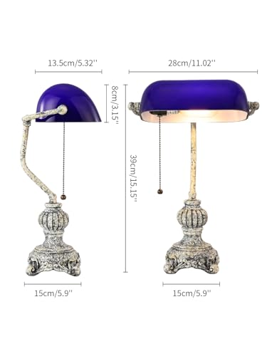 Retro Blue Glass Bankers Desk Lamp