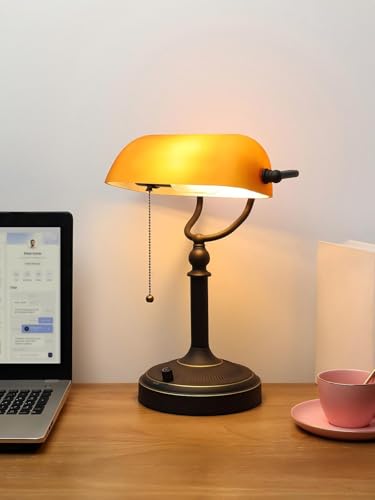 Matted Amber Stepless Dimmable Glass Bankers Desk Lamp