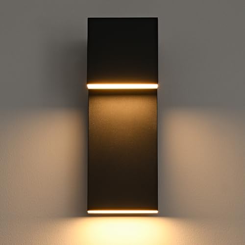Modern LED Outdoor Wall Light 3000K 18W IP65 Waterproof Integrated LED Outdoor Wall Sconce Anti Rust Black Porch Lights Exterior Lighting Outside Lights Fixture for Garage (2 Count)