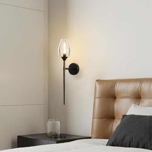 Single Modern Black Glass Wall Sconce Light with Flower Shade