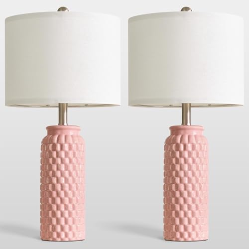 24" Modern Ceramic Pink Bedside Lamp Set of 2 Table Lamp for Bedroom Decor Farmhouse Table Lamp for Living Room Office Dorm (2 Count)