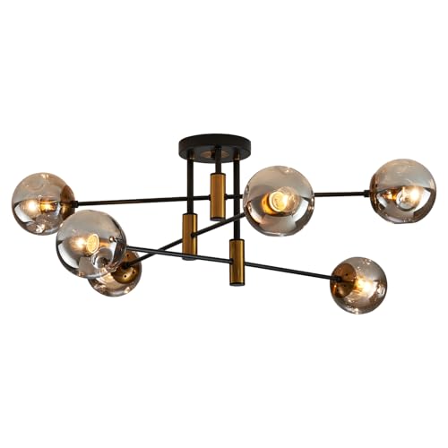 6 Light Sputnik Ceiling Light Fixture Mid Century Black and Gold Chandelier