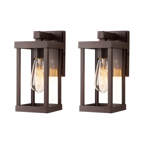 11" Classic Outdoor Wall Sconce 1 Light in Oil Rubbed Bronze Rectangular Metal Frame and Clear Glass Shade Waterproof Porch Light Patio Light Pack of 2 (2 Count)