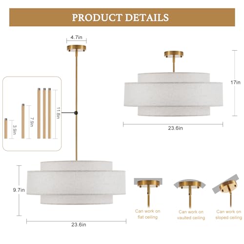23.6" Large Linen Drum Chandelier
