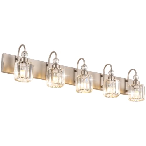 Crystal Bathroom Vanity Light Brushed Nickel Modern 5 Light Bathroom Wall Lighting Fixtures Over Mirror