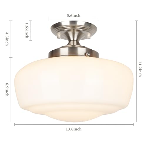 Large Schoolhouse Style Semi Flush Mount Ceiling Light Fixture