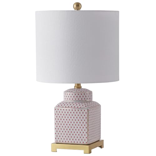 Cleo 21.5" Red & White Ceramic Table Lamp with Brass Base