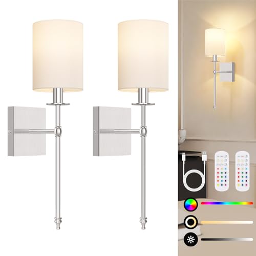 19 Inch Battery Operated Wall Sconces Set of 2 with Remote (2 Count)