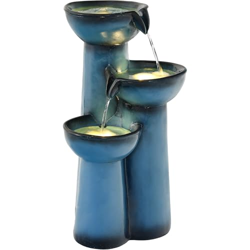 27" Faux Ceramic Outdoor Water Fountain with LED Lights