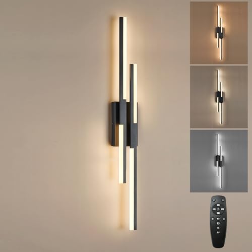 Modern LED Wall Sconce Black Remote Wall Light Fixtures for Bathroom