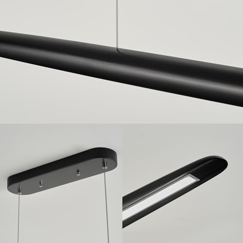 39" Wood LED Linear Pendant Light Black Linear Pendant Dinning Room Hanging Lights LED Dimmable Chandeliers 24w for Dining Room Pool Table Lights Kitchen Island Light Black