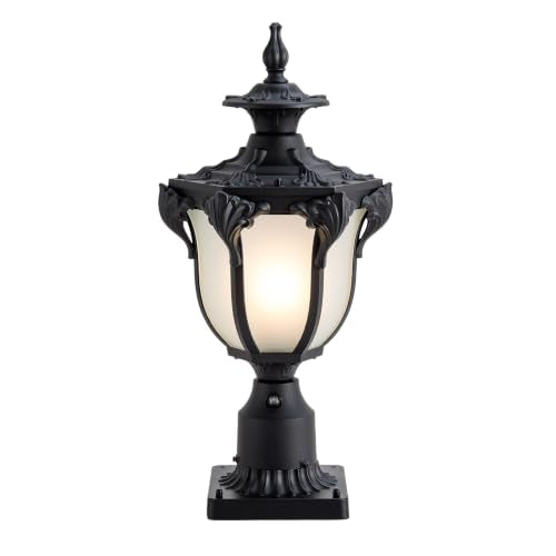 22" Black Dusk to Dawn Outdoor Post Light Fixture Vintage Large Waterproof Exterior Pole Lamp Fixture Mount Posts Lantern Head with Frosted Glass for House Garden Patio Pathway Yard Garage
