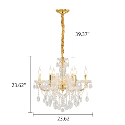 6 Light Crystal Gold Chandelier Light Fixture for Bedroom