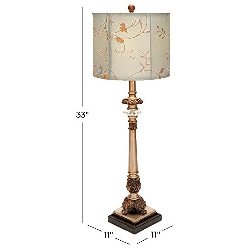 Metal Floral Room Buffet Lamp Antique Style Table Lamp with Light Blue Shade (2 Count)