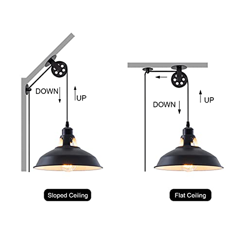 Plug in Pendant Light Industrial Pulley Pendant Lamp E26 Vintage Hanging Light Fixture With 16.4ft Cord On (2 Count)
