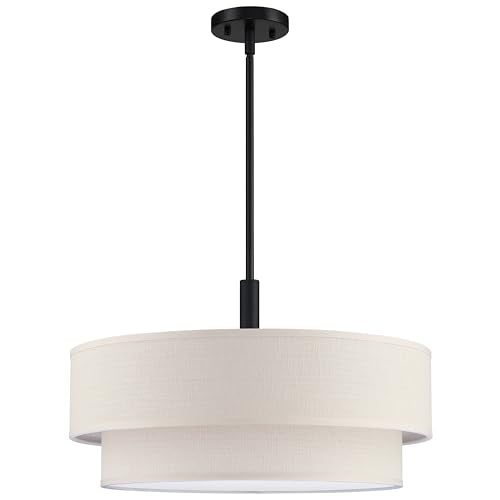 4 Light 18 Inch Cream Fabric Shade Hanging Pendant Ceiling Light Fixture