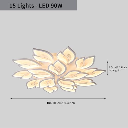 39.4" Flower Shaped Ceiling Light Dimmable Modern Ceiling Lamp Remote Control LED Lighting Fixture for Living Room Kitchen Dining Room
