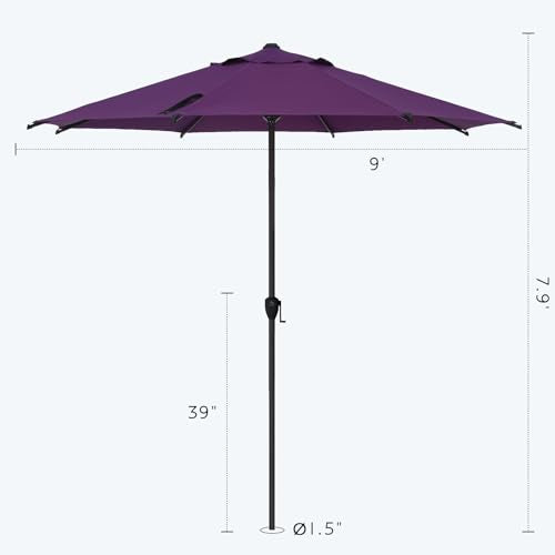 9FT Lyon Outdoor Patio Umbrella Outdoor Table Umbrella with Crank Market Umbrella 8 Sturdy Ribs UV Protection Waterproof and Push Button Tilt for Garden Deck Backyard