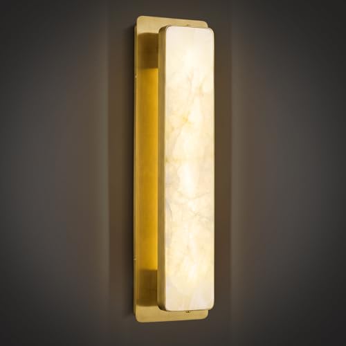 Alabaster Wall Sconce Modern LED Wall Lights Natural Spanish Marble 20" Rectangular Wall Sconces Gold Wall Lamps for Bedroom Living Room Hallway Staircase