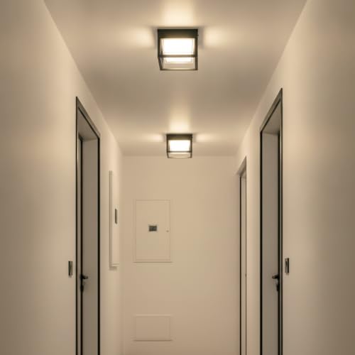 Black Square Porch LED Ceiling Flush Mount Lights