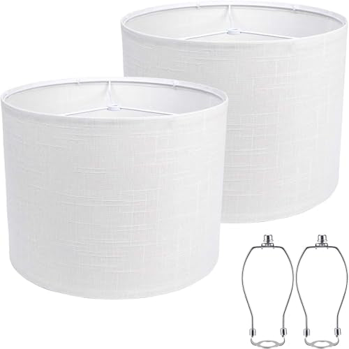 White 13" Drum Lamp Shades Set of 2 with Harps (2 Count)