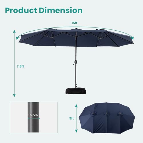 15FT Large Double Sided Patio Umbrella with Base Included