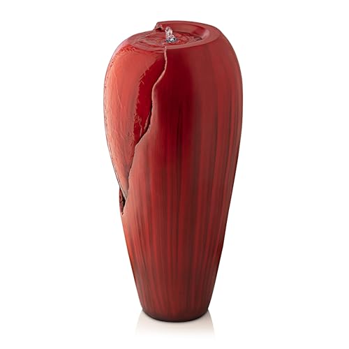 DIG100XS-RD | 33"H Outdoor Vintage Cascading Antique Jar Water Fountain with LED Lights — Garden, Patio & Yard Décor — Red Finish