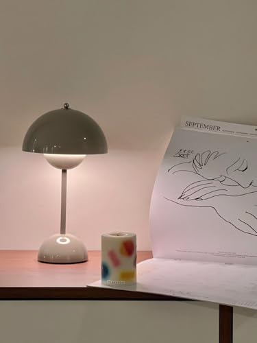 Modern Flower Bud Lamp 12" Cordless Touch Lamp Dimmable 2600mAh Rechargeable Desk Lamp Nordic Minimalist Mushroom Lamp Nightstand Bedside Lamp for Bedroom Living Room