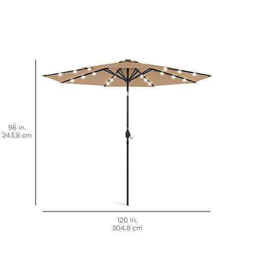 10ft Solar Polyester LED Lighted Patio Umbrella w (10 Feet)