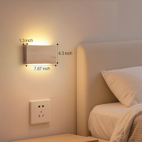 Wood Wall Sconce Indoor Wall Lights Hardwired 2 Pack Up and Down Wall Mount Light for Living Room Bedroom Hallway Lights